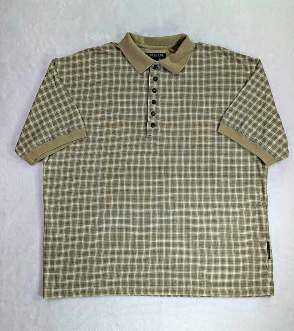 Vintage 90s Structure Plaid Knit Polo Shirt Mens XL Brown Olive Earth Tone